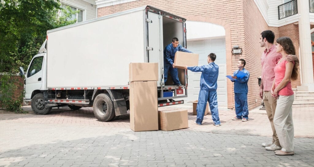 people handle boxes