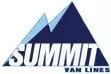 A blue and white logo of summit van lines.